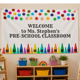 Crayons & Stars Colourful Welcome to Teacher's Banner