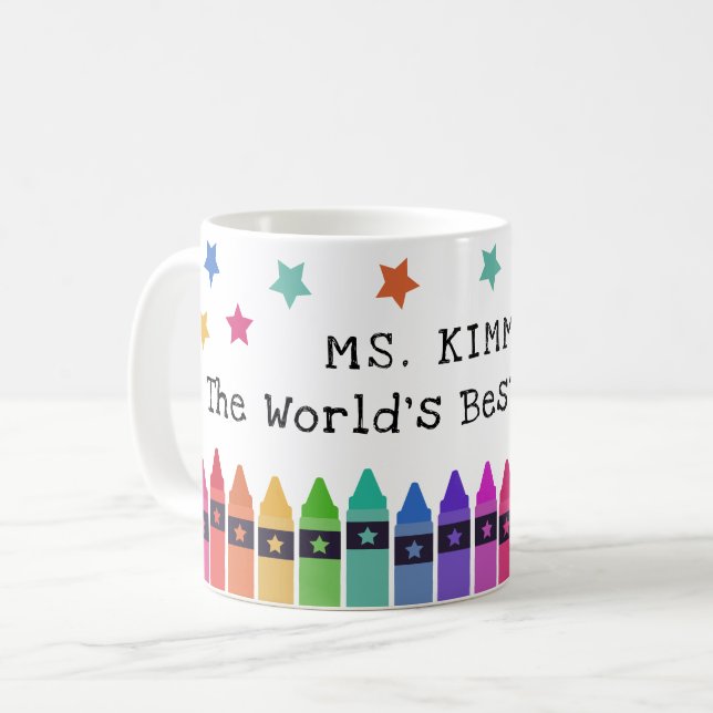 Crayons & Stars World's Best Teacher Appreciation Coffee Mug (Front Left)