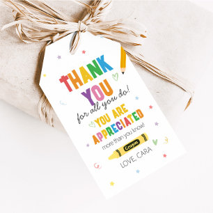 Crayons Teacher Appreciation Thank You Favour Tags