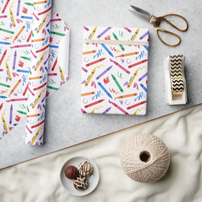 Crayons Wrapping Paper, School Student Gift Wrap (Crafts)