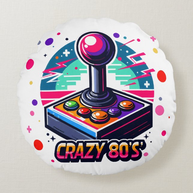 crazy 80s old School Style Round Cushion (Front)