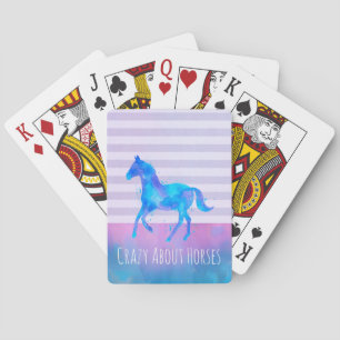 Crazy About Horses Pink and Blue Watercolor Playing Cards