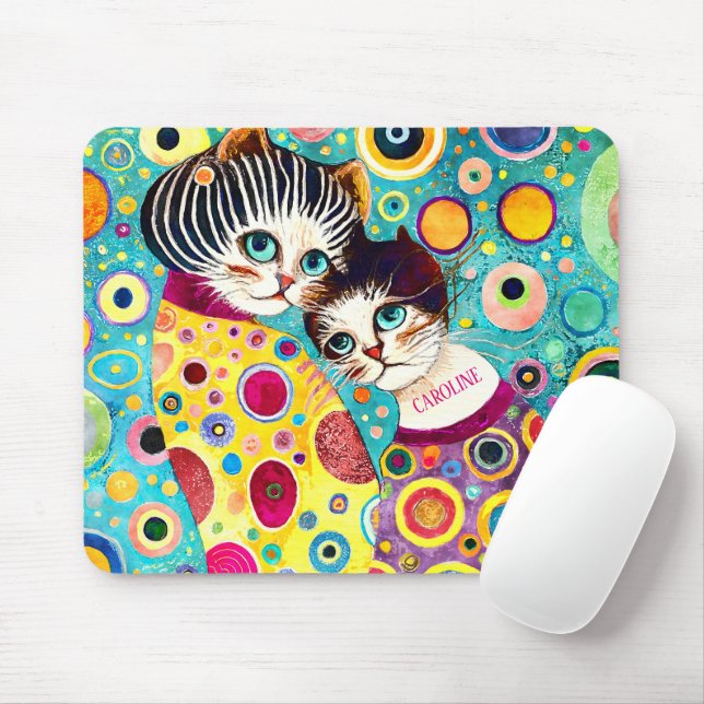Crazy Abstract Cool Cats Mouse Mat (With Mouse)