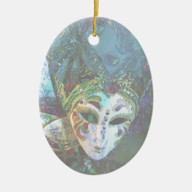 Crazy Abstract Face Of Festival Celebrations Mask Ceramic Tree Decoration (Front)