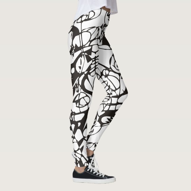 Crazy abstract Graphic Design black white Leggings (Right)
