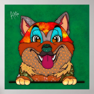  Crazy Akita dog face-hand-painted  Poster