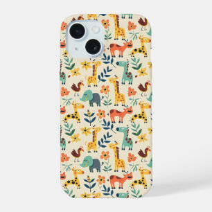 Crazy Animals Colourful Pattern iPhone 15 Case