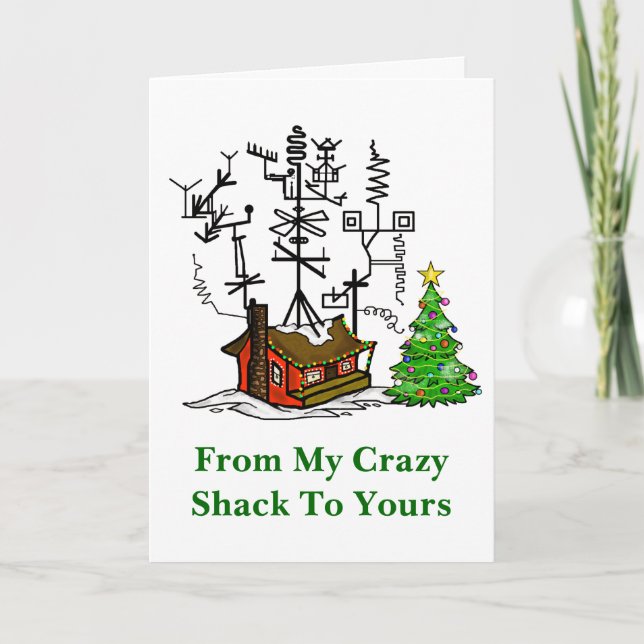 Crazy Antenna House Ham Radio Christmas Card (Front)