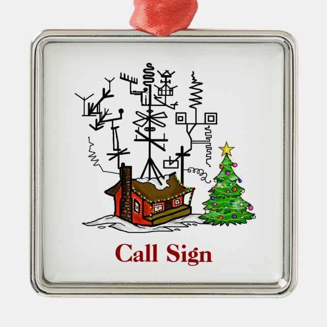 Crazy Antenna House Ham Radio Christmas Ornament (Front)