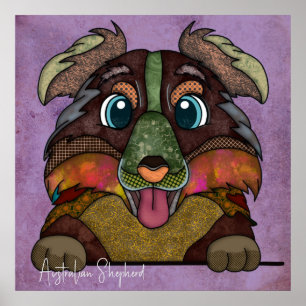 Crazy Australian Shepherd dog face-hand-painted Poster