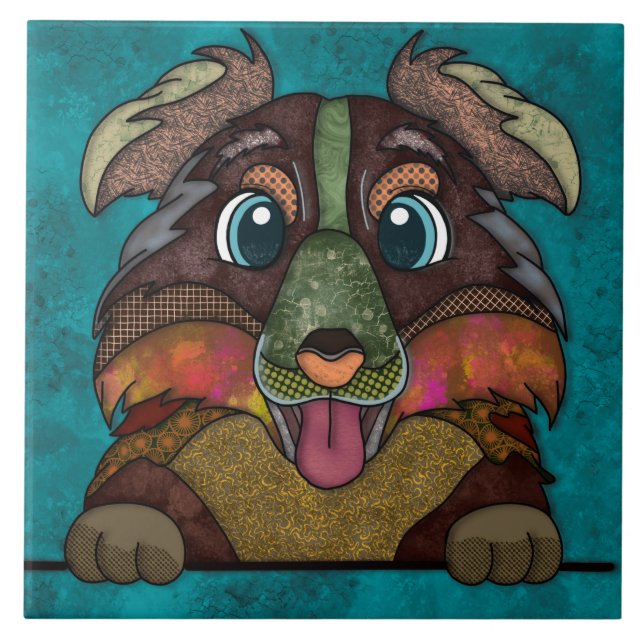  Crazy Australian Shepherd ugly dog face  Tile (Front)