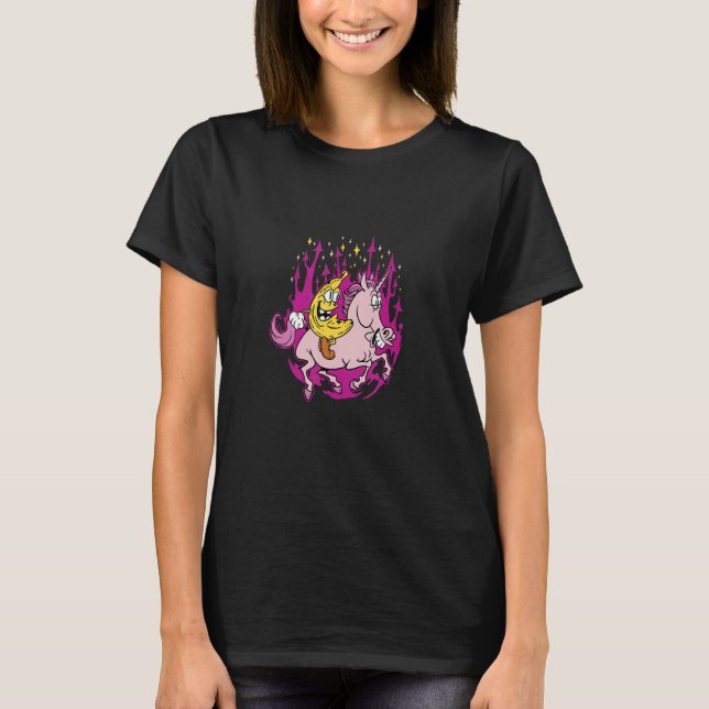 Crazy Banana Riding a Unicorn  Whimsical Fantasy A T-Shirt (Front)
