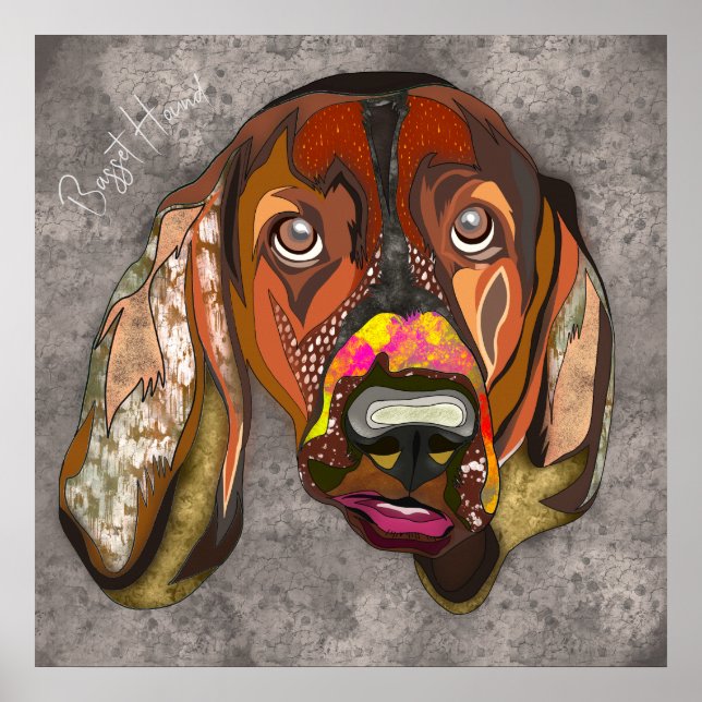 Crazy Basset Hound dog face hand-painted  Poster (Front)