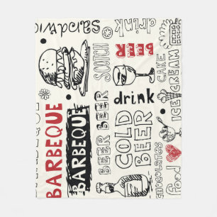Crazy BBQ: Whimsical Doodle Art Fleece Blanket