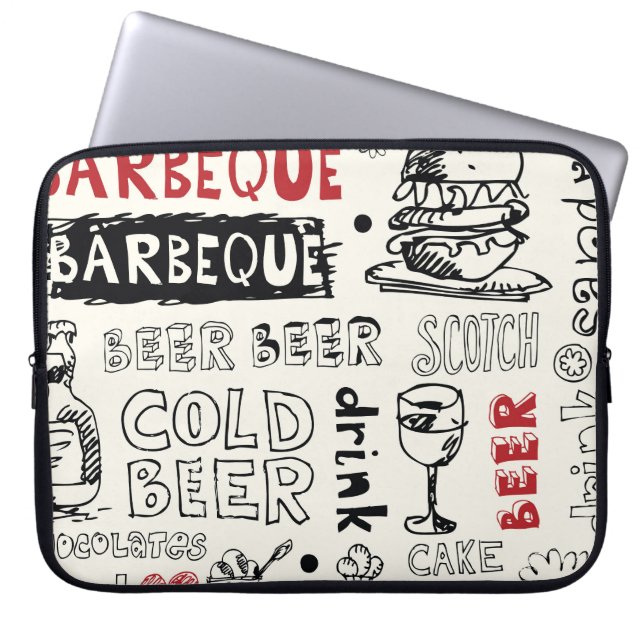 Crazy BBQ: Whimsical Doodle Art Laptop Sleeve (Front)
