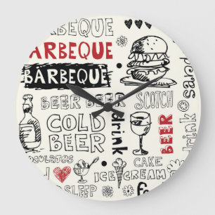Crazy BBQ: Whimsical Doodle Art Large Clock