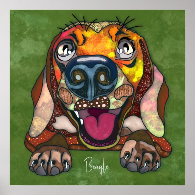 Crazy Beagle dog face hand-painted  Poster (Front)