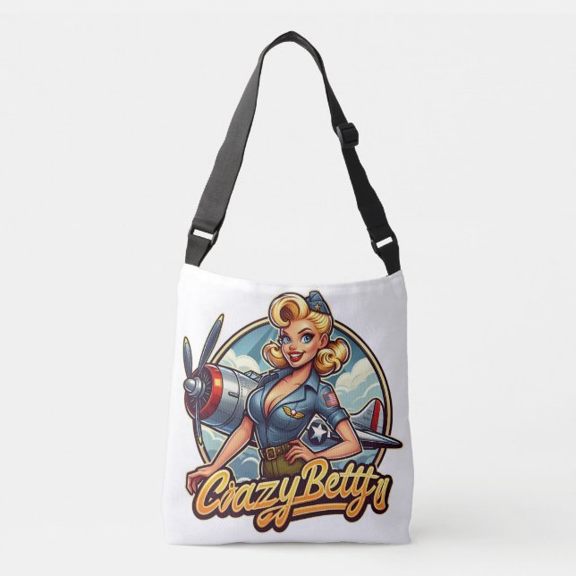 Crazy betty  pilot girl from ww2 pinup crossbody bag (Front)