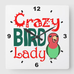 Crazy bird lady square wall clock