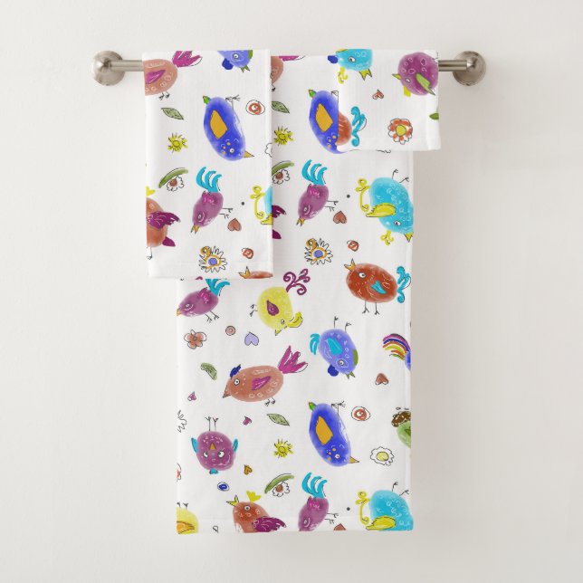 Crazy Birds Bath Towel Set (Insitu)