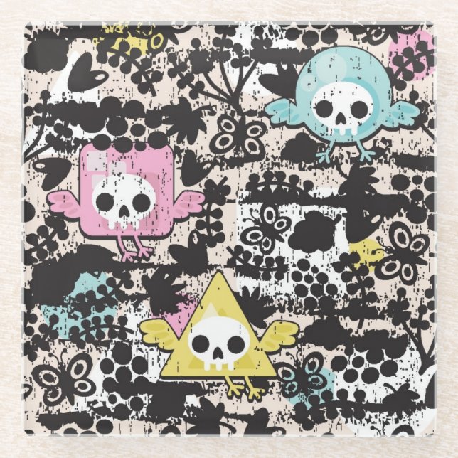 Crazy birds pattern glass coaster (Front)