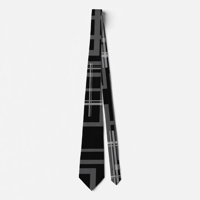 Crazy Black Geometric Random Squares Tie (Front)