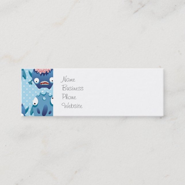 Crazy Blue Monsters Fun Creatures Gifts for Kids Mini Business Card (Front)