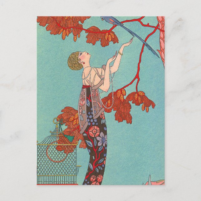 Crazy Blue Parrot by George Barbier Postcard (Front)