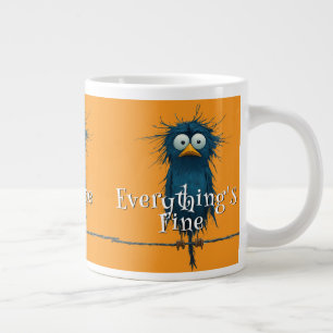 Crazy, Blue Stressed-Out Bird "I'm Fine. It's Fine Large Coffee Mug