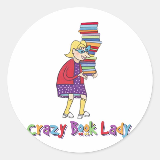 Crazy Book Lady Classic Round Sticker (Front)