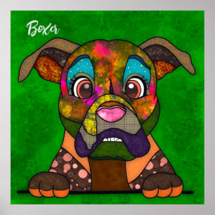Crazy Boxer dog face-handpainted Poster
