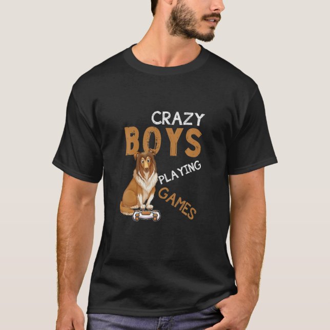 Crazy Boys Playing Games Videogame Afghan Hound Do T-Shirt (Front)