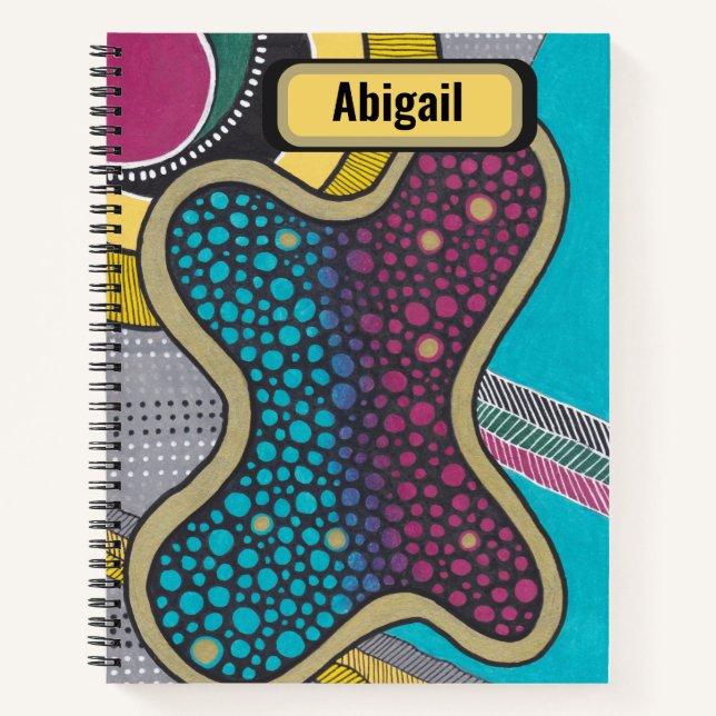 Crazy bright amoeba, personalised, doodle art notebook (Front)