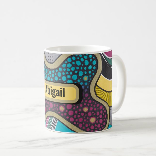 Crazy bright amoeba, your name, doodle art coffee mug (Front Right)