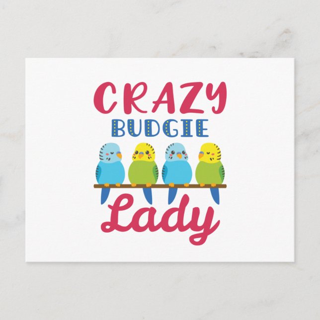 Crazy Budgie Lady Cute Funny Parakeet Owner Postcard (Front)