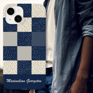 Crazy Buffalo Check in Cream and Navy Blue iPhone 14 Case