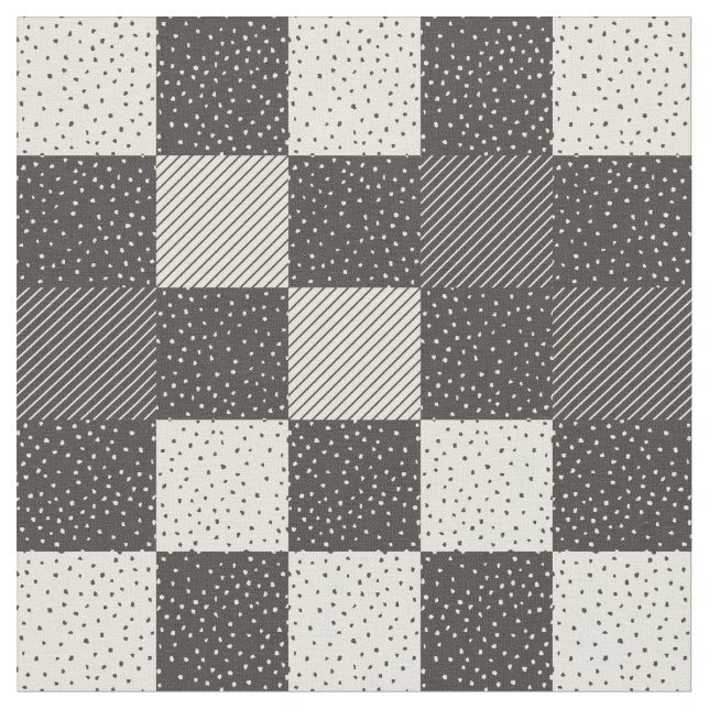 Crazy Buffalo Check in Near Black and Cream Fabric (Close Up)