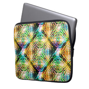 Crazy burnt colourful texture, abstract squares laptop sleeve