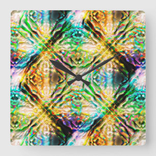 Crazy burnt colourful texture, abstract squares    square wall clock