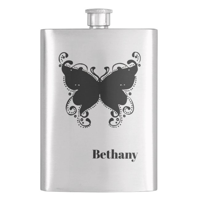Crazy Butterfly with Monogram Hip Flask (Front)
