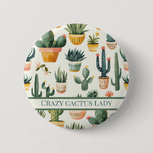 "Crazy cactus lady! text on a cactus design 6 Cm Round Badge
