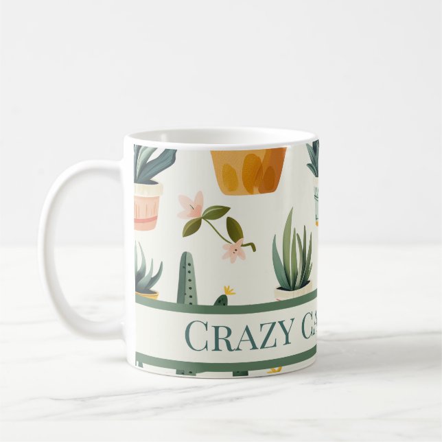 "Crazy cactus lady! text on a cactus design Coffee Mug (Left)