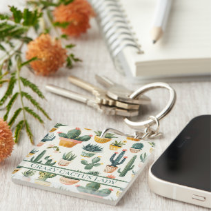 "Crazy cactus lady! text on a cactus design Key Ring