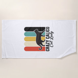 Crazy Calico Cat Lady Vintage Retro Cat Design_1 Beach Towel