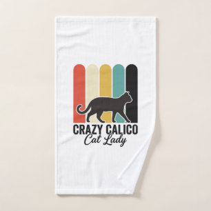 Crazy Calico Cat Lady Vintage Retro Cat Design_1 Hand Towel
