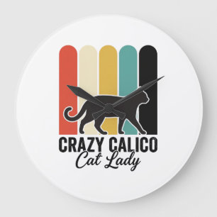 Crazy Calico Cat Lady Vintage Retro Cat Design_1 Large Clock