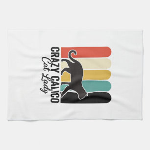 Crazy Calico Cat Lady Vintage Retro Cat Design_1 Tea Towel