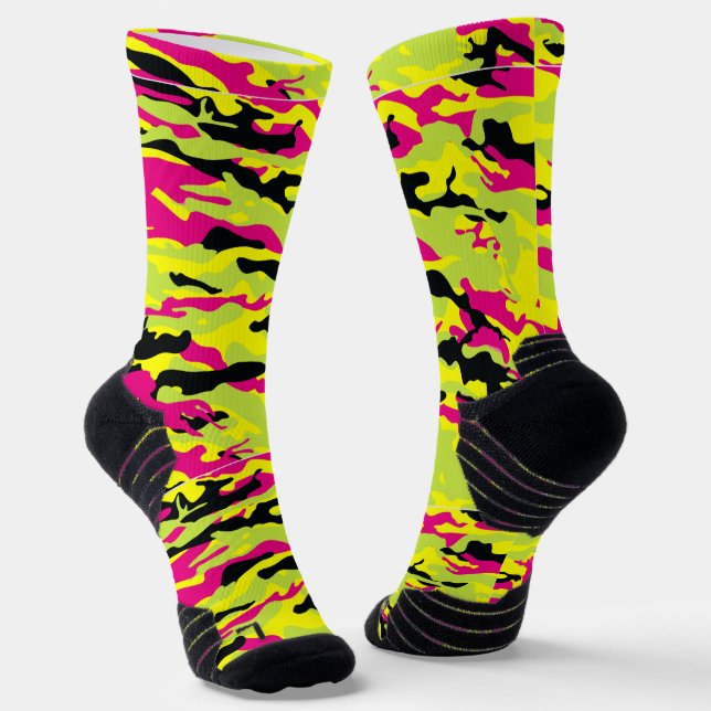 Crazy Camouflage Pink Socks (Angled)