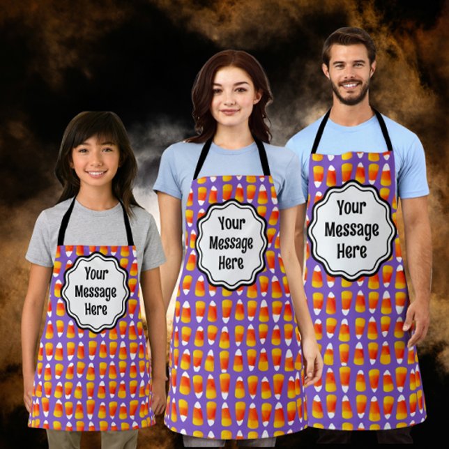 Crazy Candy Corn Scary Black Bat Halloween  Apron (Personalize for the whole family!)