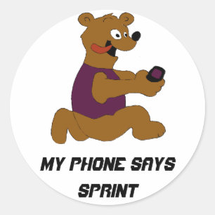 Crazy Cartoon Bear With Cell Phone Classic Round Sticker